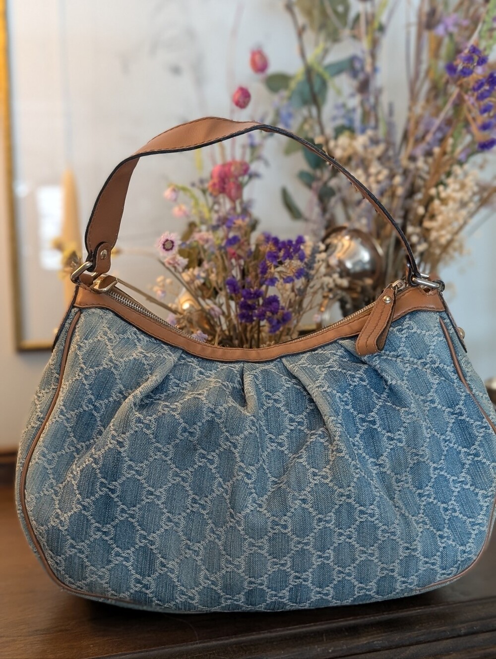 Gucci Blue GG Washed Denim Medium Sukey Shoulder Bag